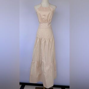 Forever 21 Women’s Halter‎ Neck Tiered Skirt Maxi Dress Side Cutout Oatmeal Med